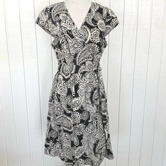 Tommy Hilfiger Wrap Mini Dress Short Sleeve Paisley Black Lightweight Casual XL - Picture 7 of 7